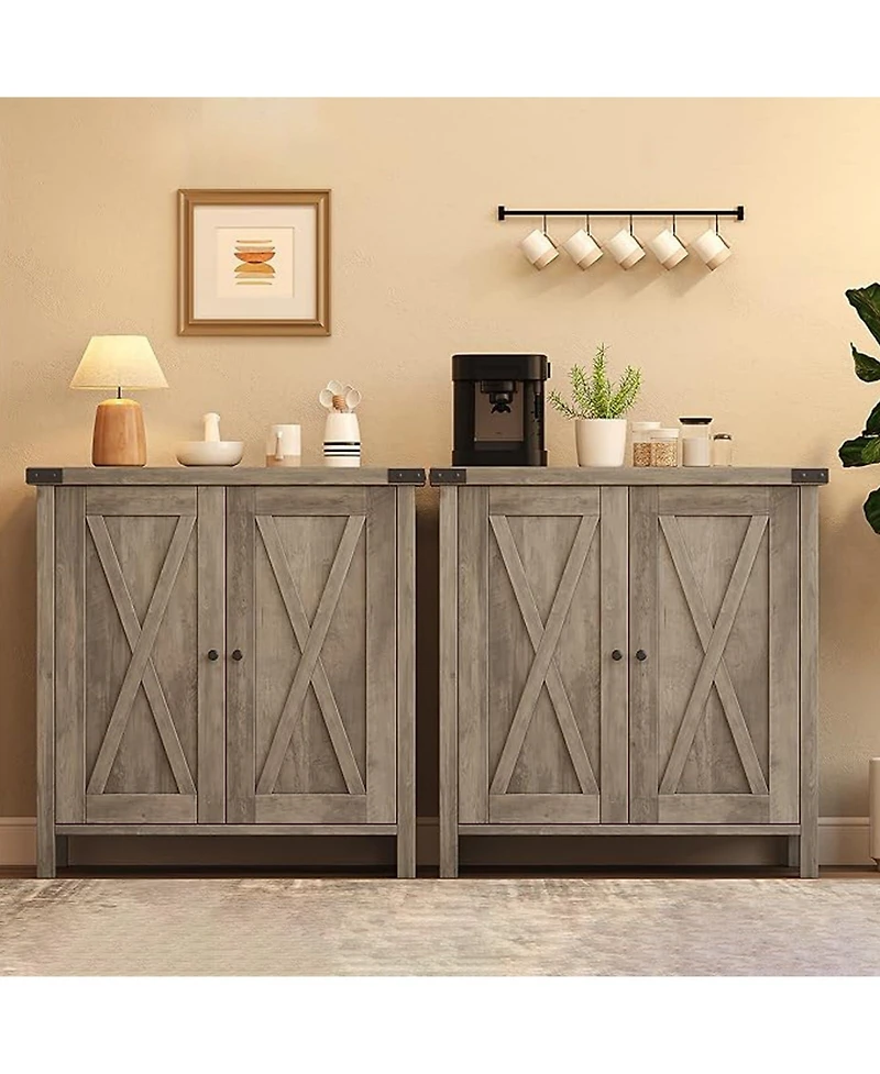 homfan Set of 2 Farmhouse Accent Console Cabinet – 2-Door Sideboard with Adjustable Shelves for Living Room, Dining Room or Hallway
