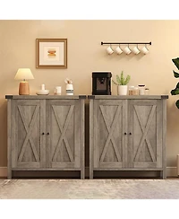 homfan Set of 2 Farmhouse Accent Console Cabinet – 2-Door Sideboard with Adjustable Shelves for Living Room, Dining Room or Hallway