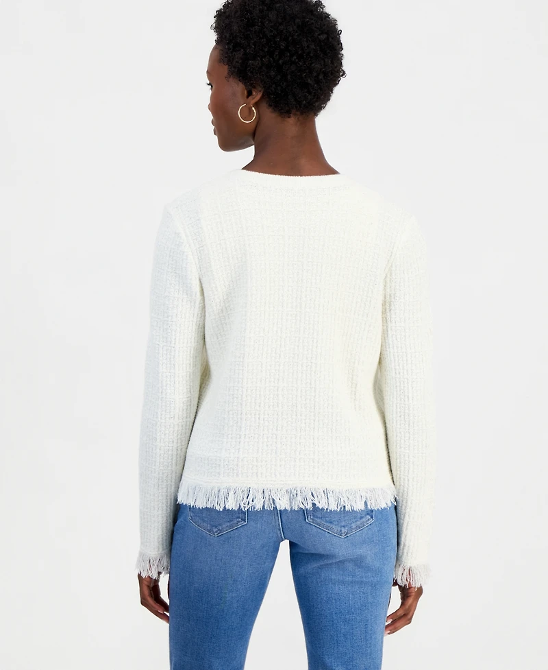 I.n.c. International Concepts Petite Frayed Button Down Textured-Knit Cardigan, Macy's Exclusive