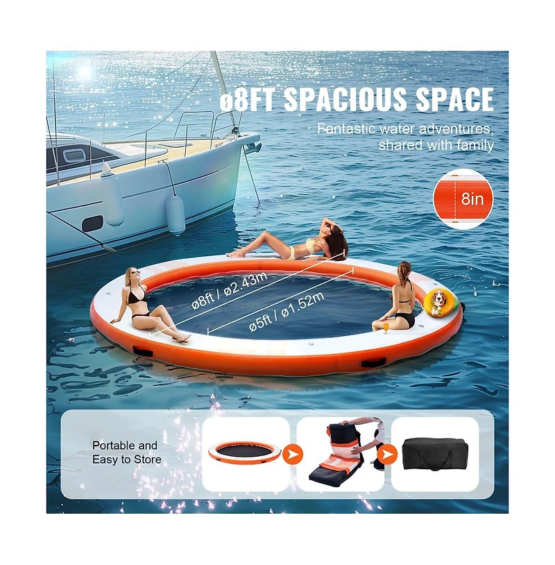 Sugift Inflatable Floating Dock 8 ft Round with 5 ft Trampoline Mesh Pool and Ladder
