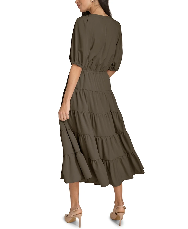 Calvin Klein V-Neck Elastic Waistband Midi Dress