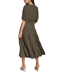 Calvin Klein V-Neck Elastic Waistband Midi Dress