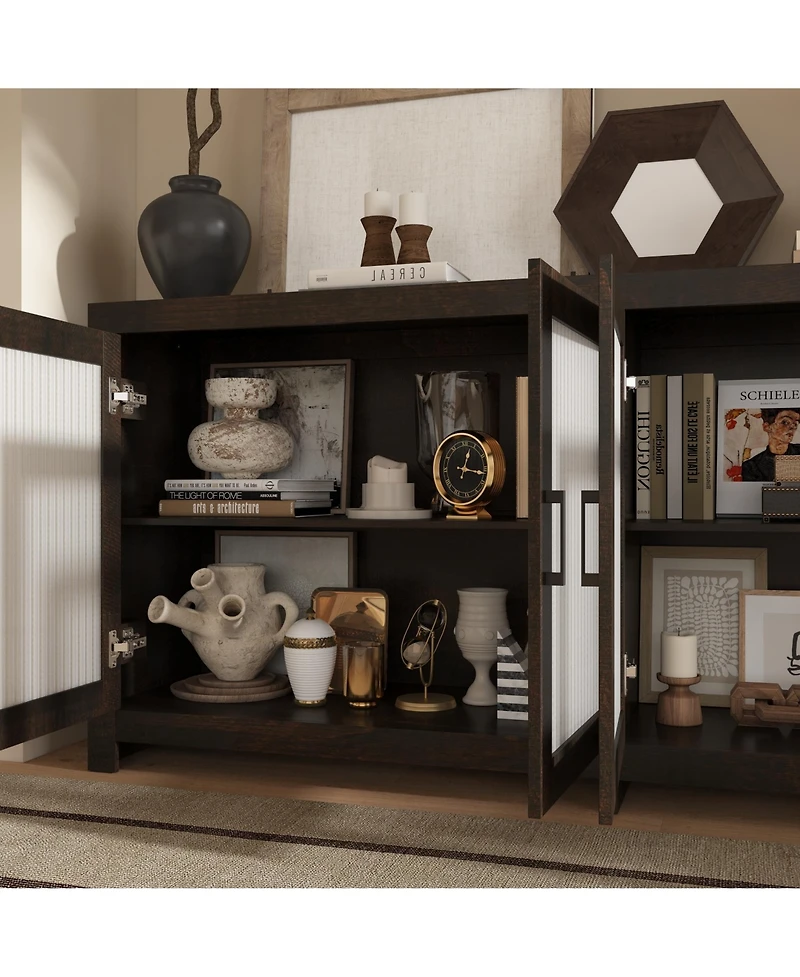 Homsee Tall Storage Cabinet with Acrylic Doors - 71-Inch Wide Espresso Brown Display Cabinet | 4-Door Organizer for Living Room, Bedroom