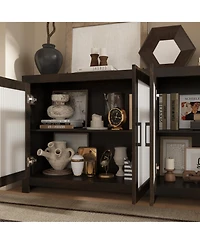 Homsee Tall Storage Cabinet with Acrylic Doors - 71-Inch Wide Espresso Brown Display Cabinet | 4-Door Organizer for Living Room, Bedroom