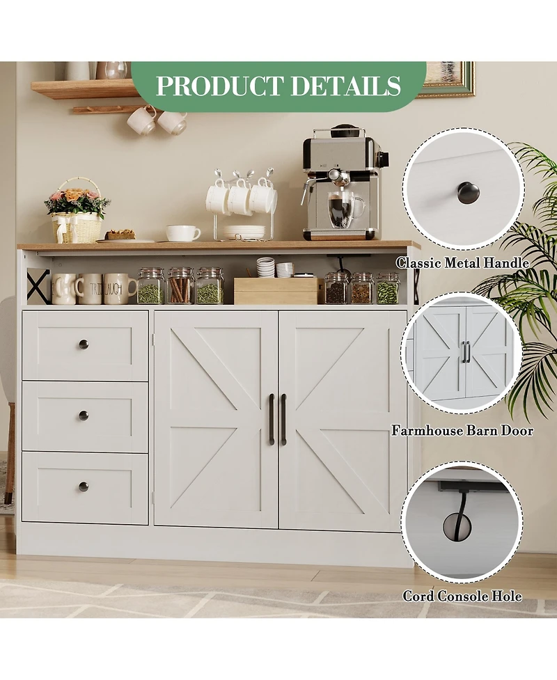 homfan Drawer 2-Door Sideboard Buffet Cabinet, Engineered Wood Storage Console Table for Dining Room Living Room Kitchen