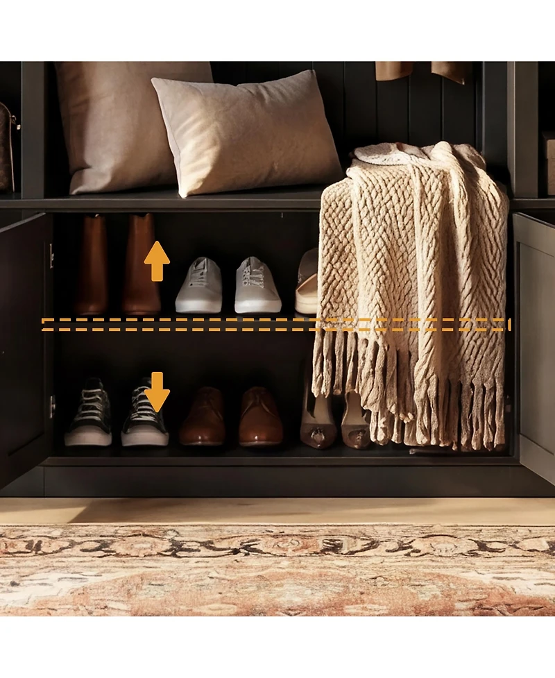 Homsee Farmhouse Entryway Wardrobe Cabinet - Storage Organizer with Wicker Doors | Large Capacity Shoe and Coat Closet for Hallway
