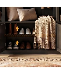 Homsee Farmhouse Entryway Wardrobe Cabinet - Storage Organizer with Wicker Doors | Large Capacity Shoe and Coat Closet for Hallway