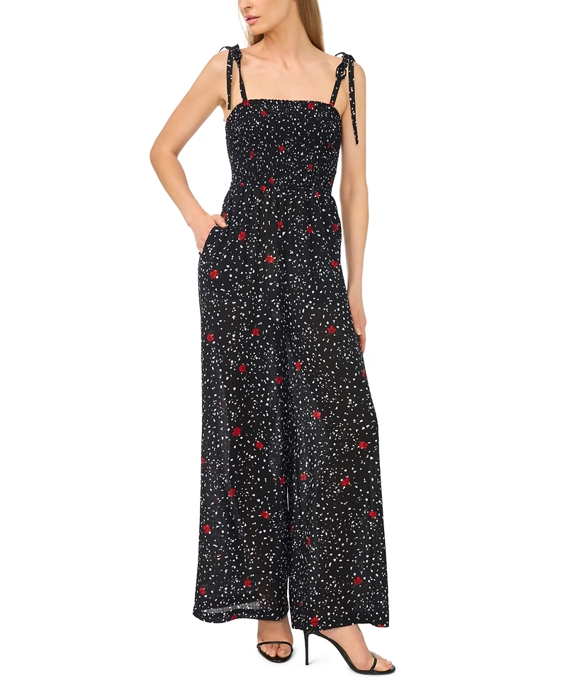 CeCe Women's Square Neck Smocked Bodice Jumpsuit