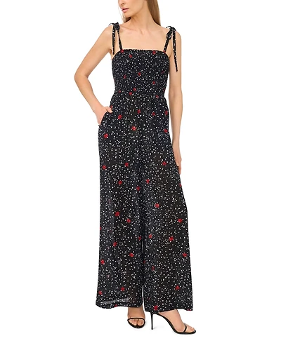 CeCe Women's Square Neck Smocked Bodice Jumpsuit