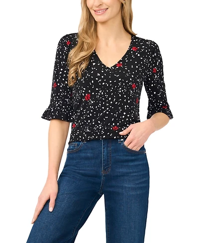 CeCe Women's Printed V-Neck Top