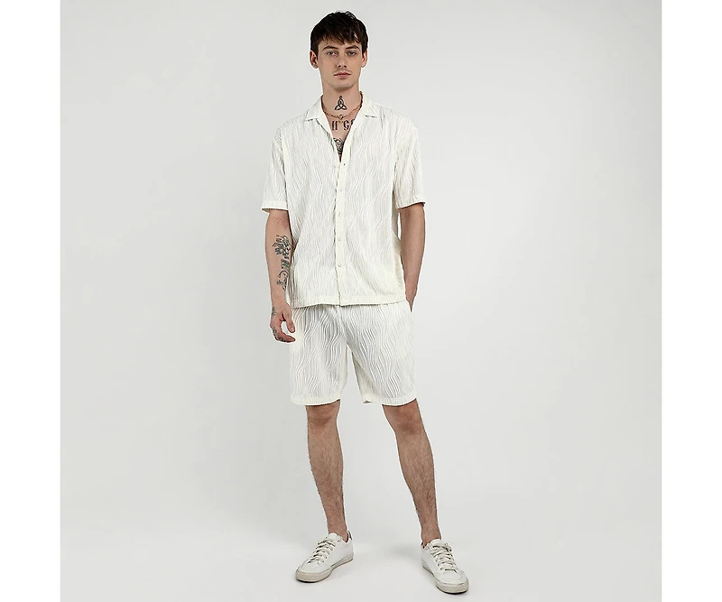 Campus Sutra Men's Ivory White Self-Design Wave Co-Ord Set