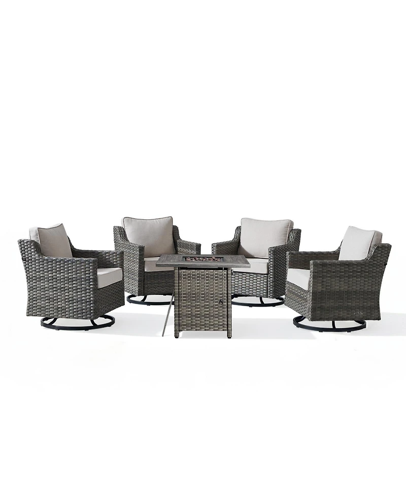 Pocassy 5 Piece Patio Furniture Set 30 Inches Fire Pit Table Outdoor Sets Couch Chairs 50000 Btu Propane