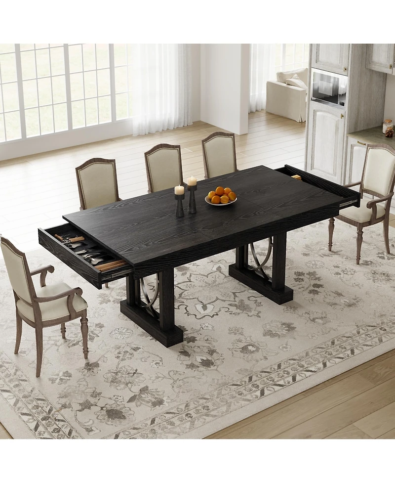 gaomon Kitchen Dining Table for 6-8 with 2 Drawers, Double Pedestal, for Kitchen, Office
