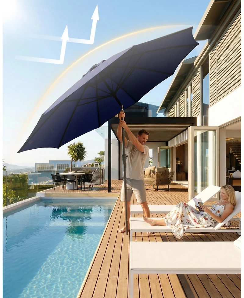 homfan 10FT Patio Market Umbrella with Crank and Tilt, Uv Protection, 8 Ribs, Vented Canopy for Garden, Deck, Poolside