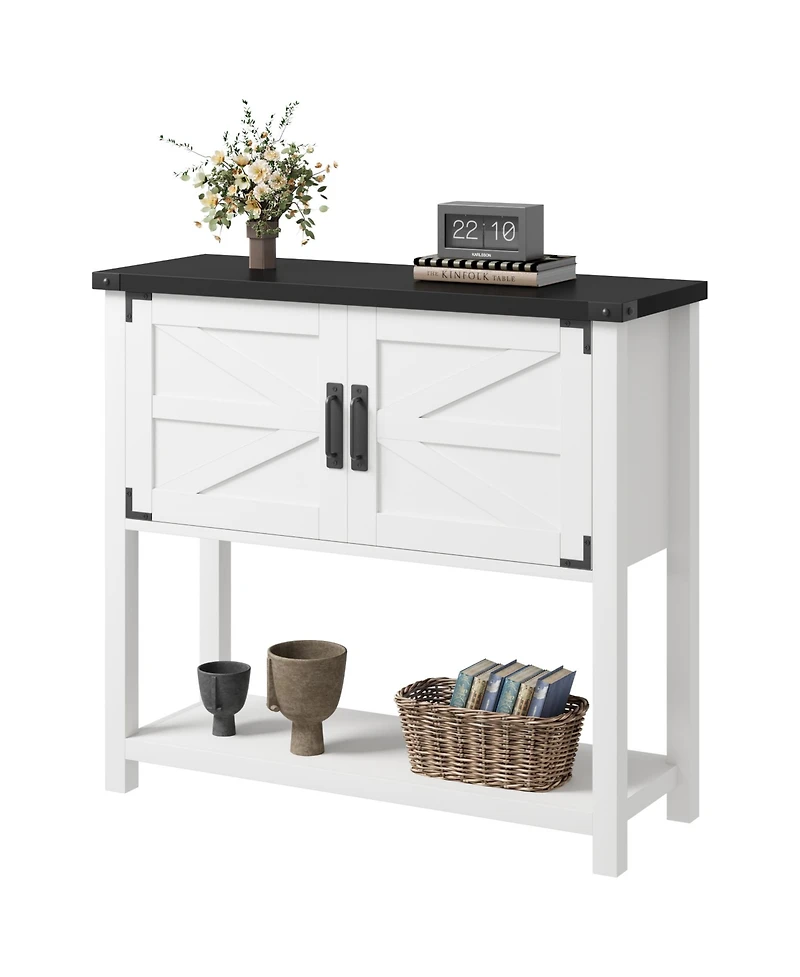 homfan Farmhouse Console Table with 2 Doors, 32" White Coffee Bar Cabinet for Entryway Kitchen