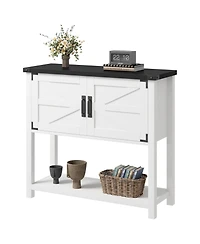 homfan Farmhouse Console Table with 2 Doors, 32" White Coffee Bar Cabinet for Entryway Kitchen