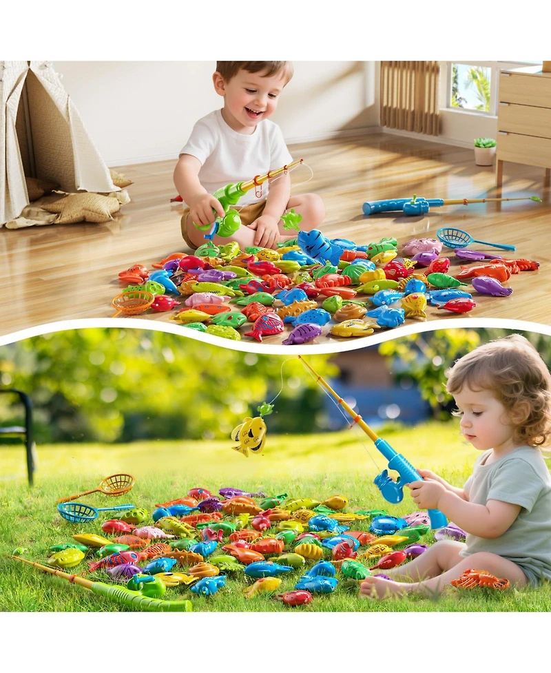 Gnuadz 51 Magnetic Fishing Toy Pool Bathtub Game Rod Net Floating Fish Kids