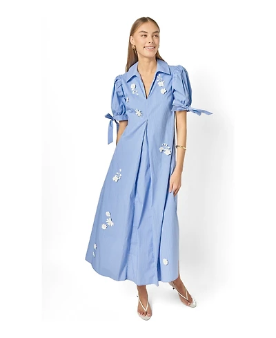 English Factory Women's Flower Trim Striped Midi Dress