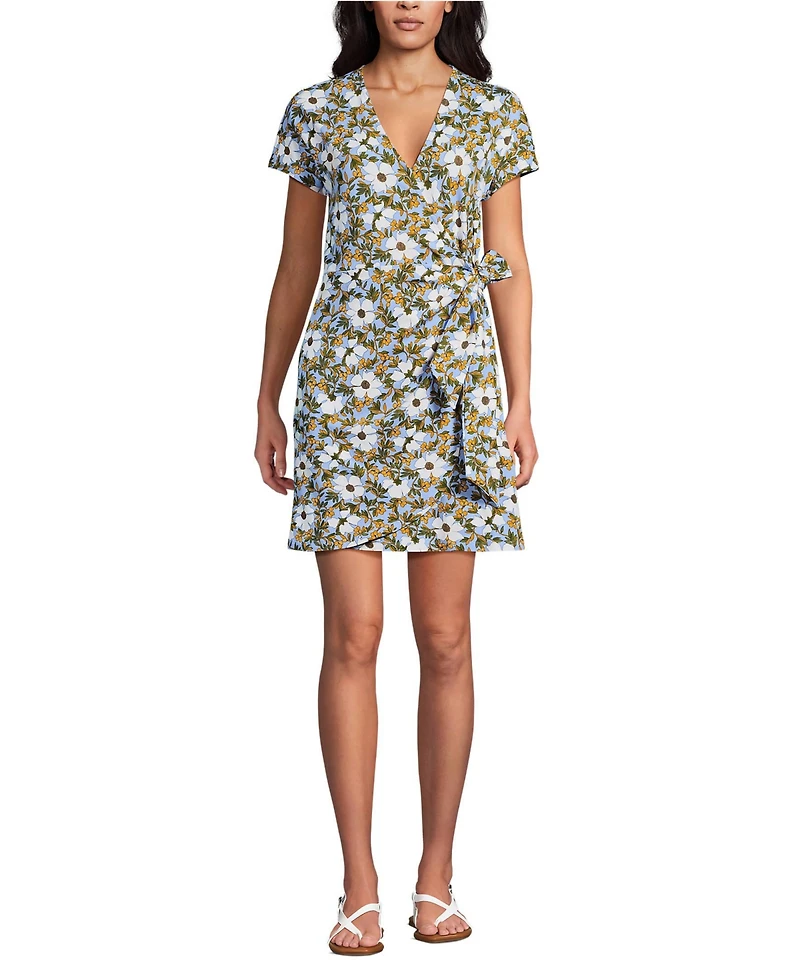 Lands' End Women's Cotton Modal V Neck Mini Wrap Dress