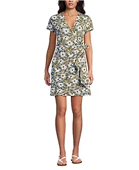 Lands' End Women's Cotton Modal V Neck Mini Wrap Dress
