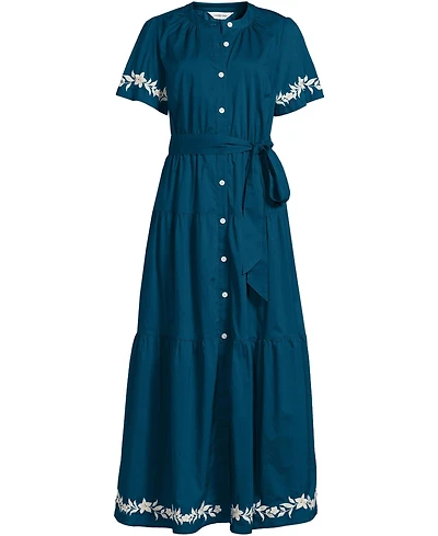 Lands' End Women's Cotton Voile Button Front Maxi Dress