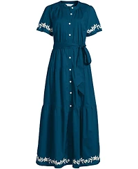 Lands' End Women's Cotton Voile Button Front Maxi Dress