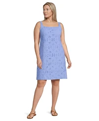 Lands' End Plus Sleeveless Eyelet Shift Above the Knee Dress