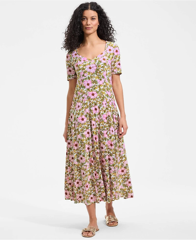Lands' End Women's Silky Knit Sweetheart Midi Dress