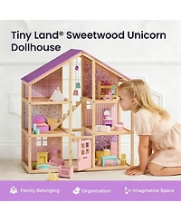 Tiny Land Wooden Dollhouse for Girls - Diy Pretend Play Doll House with 31Pcs Furniture Accessories