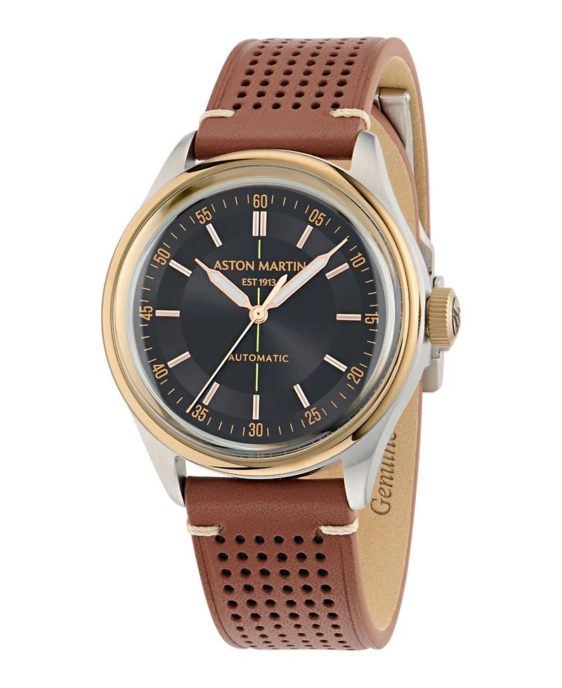 Aston Martin F1 Men's Automatic Black Leather Strap Watch 39mm