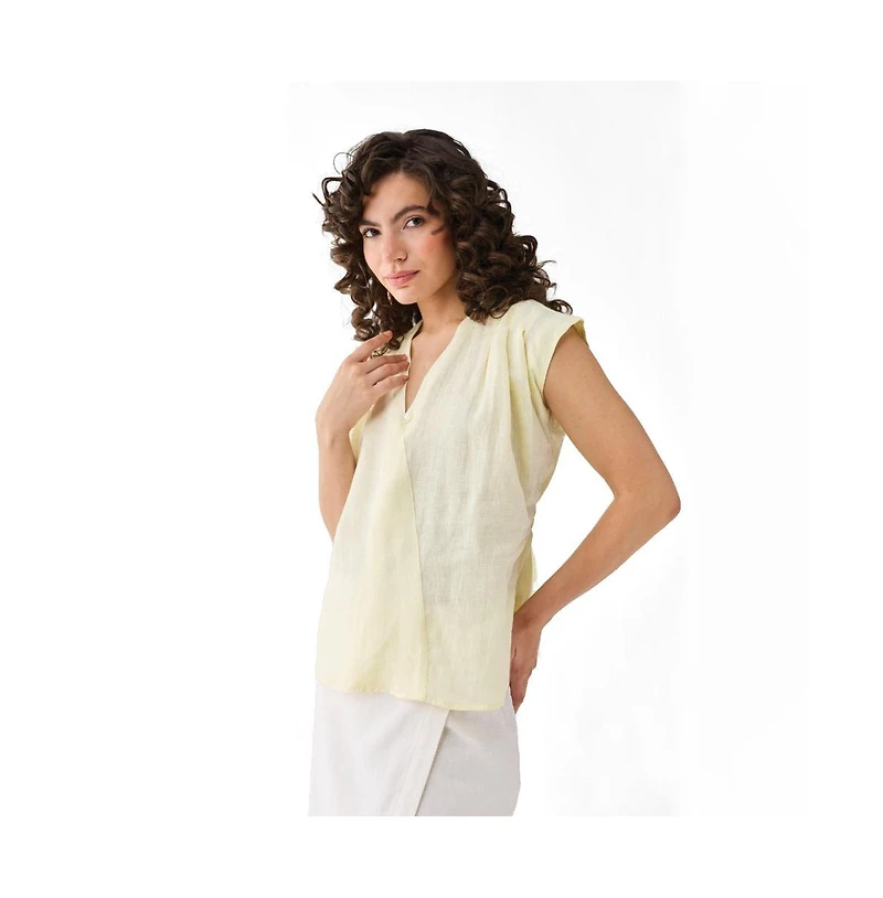 Reistor Women's V-neck Linen Overlap Top