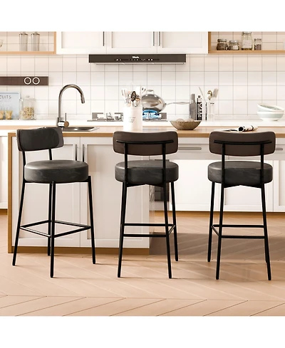 Dyhome 24 inches Bar Stools Set of 3, Counter Height with Leather Pad Wood Back