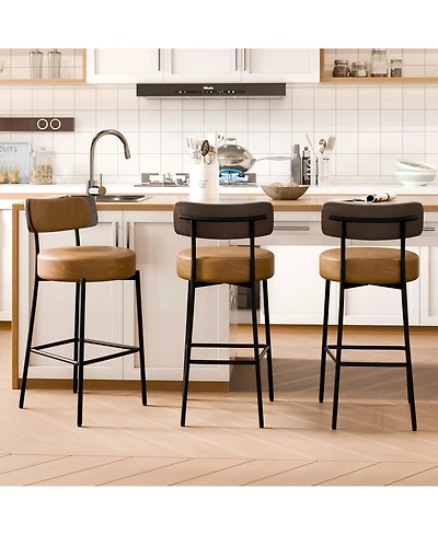 Dyhome 24 inches Bar Stools Set of 3, Counter Height with Leather Pad Wood Back