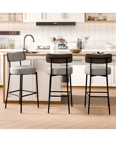 Dyhome 24 inches Bar Stools Set of 3, Counter Height Bar Stools with Leather Pad Wood Back