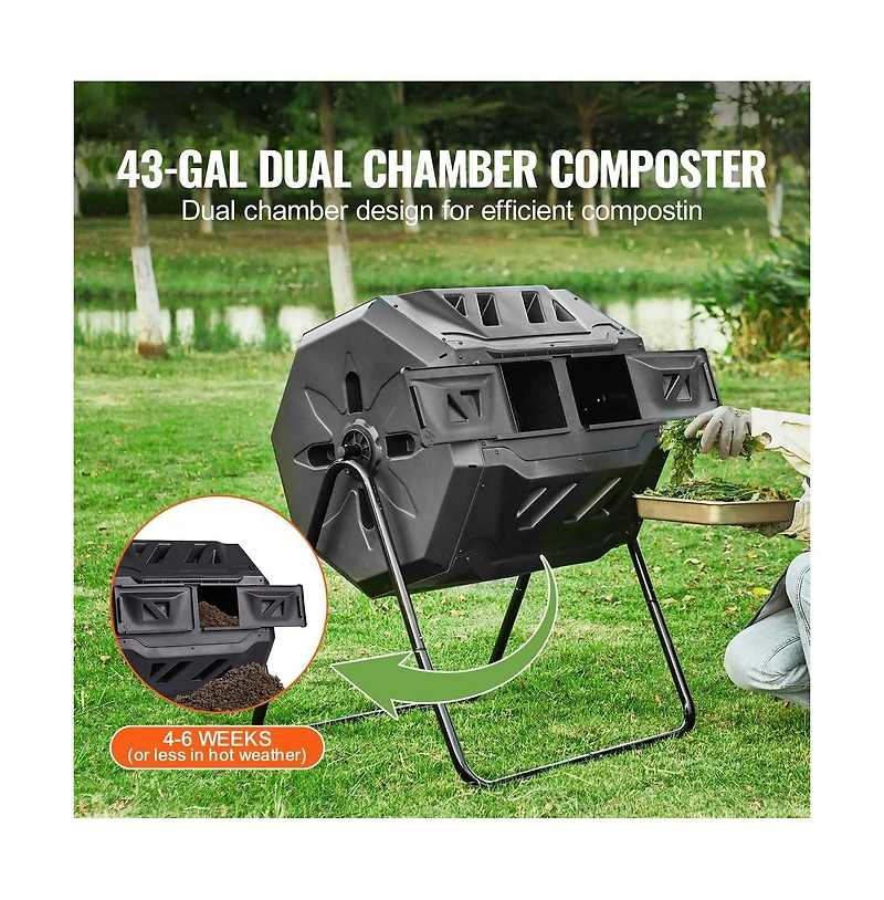 Sugift 43 Gallon Dual Chamber Compost Tumbler Rotating Garden Composter