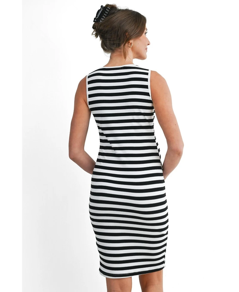 Hello Miz Maternity Sleeveless Striped Bodycon Nursing Friendly Dress