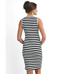 Hello Miz Maternity Sleeveless Striped Bodycon Nursing Friendly Dress