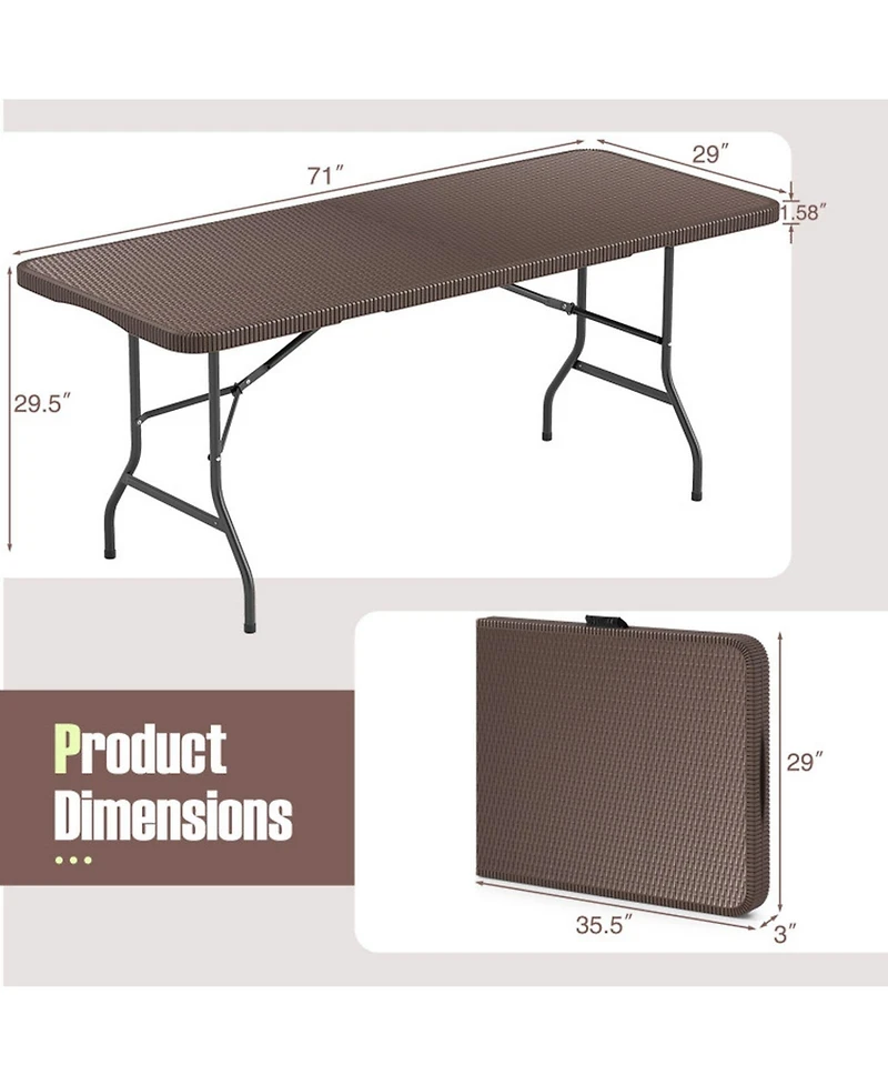 Sugift 6 Feet Portable Folding Table with Rattan-Look Hdpe Top and Lock