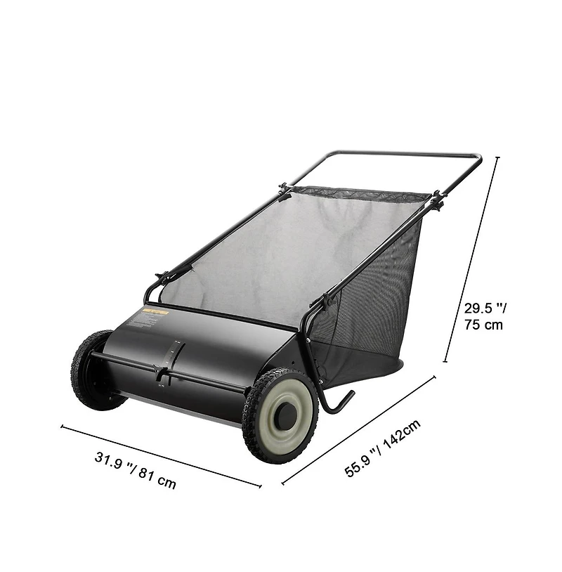 Sugift 26 in Push Lawn Sweeper with 2.6 cu ft Leaf and Grass Collector