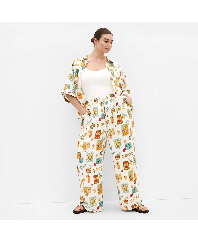 City Chic Plus Amore Print Wide Leg Pant