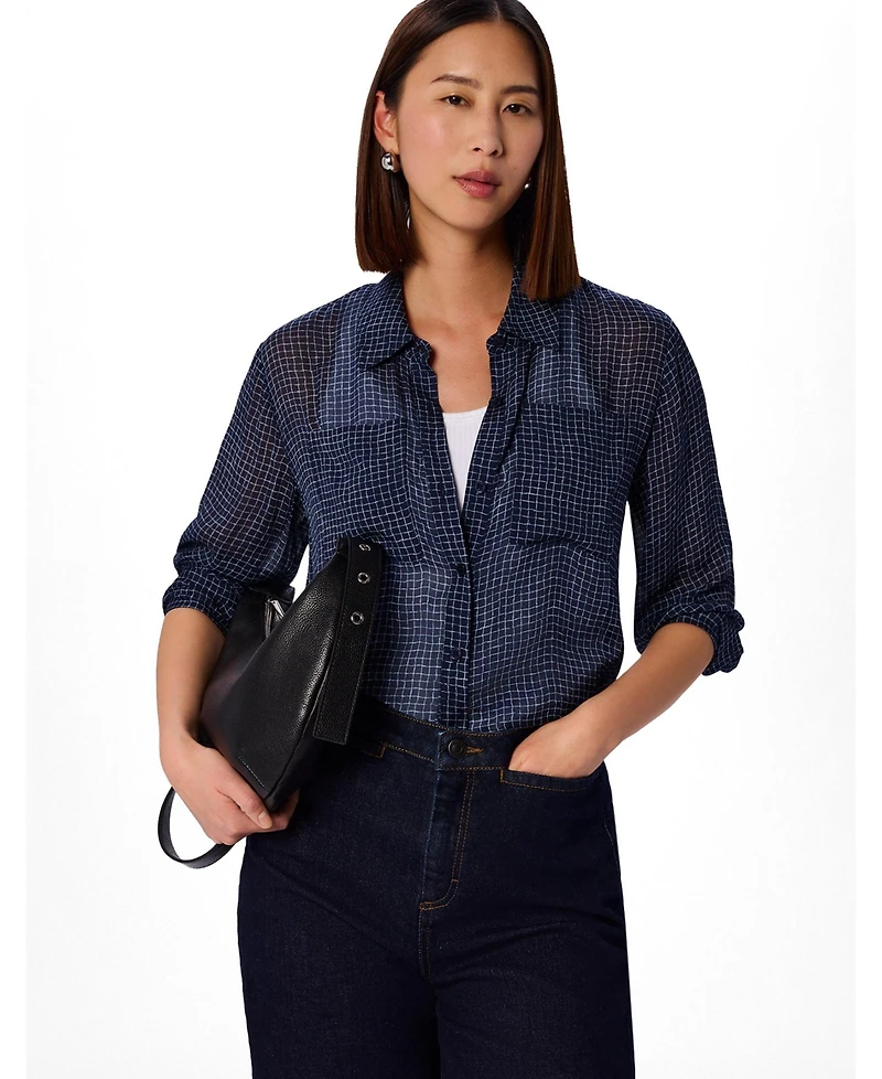 Whistles Women's Grid Print Sheer Shirt