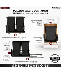 Rev-a-Shelf Double Pullout Trash Cans 35 qt. with Soft-close, 53WC-1835SCDM-217