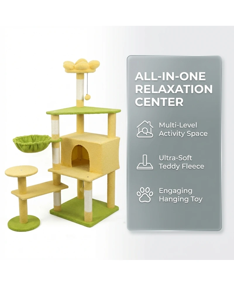 Streamdale Furniture flower cat tree with large condo removable flower cushion and hammock