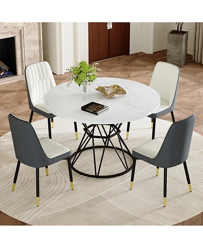 Streamdale Furniture Circular Mdf Dining Table with 4 Spliced Pu Chairs