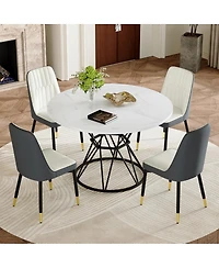 Streamdale Furniture Circular Mdf Dining Table with 4 Spliced Pu Chairs