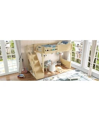 Streamdale Furniture Solid Wood Loft Bed with Wardrobe, Storage, and Stairs