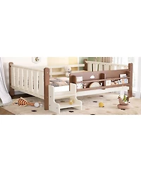 Streamdale Furniture Full Size Floor Bed with Storage Bookcases, Stairs, and Guardrails