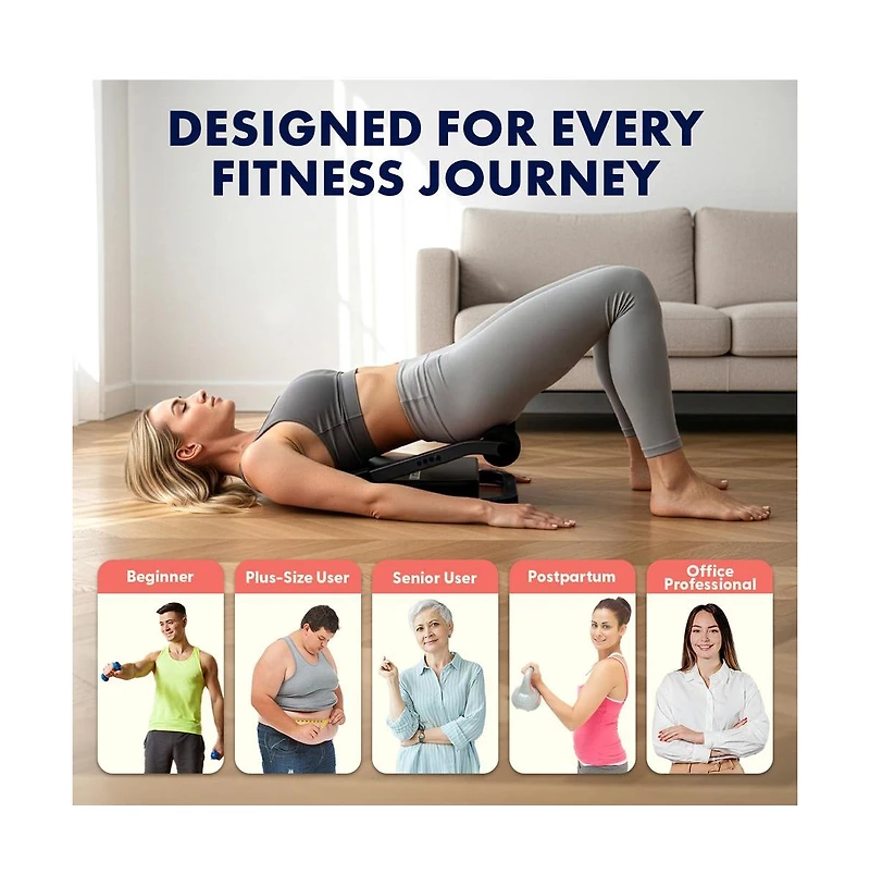 Squatz Ab Machine for Core Workout, Adjustable Sit-Up Trainer with Auto Rebound, 3 Resistance Levels