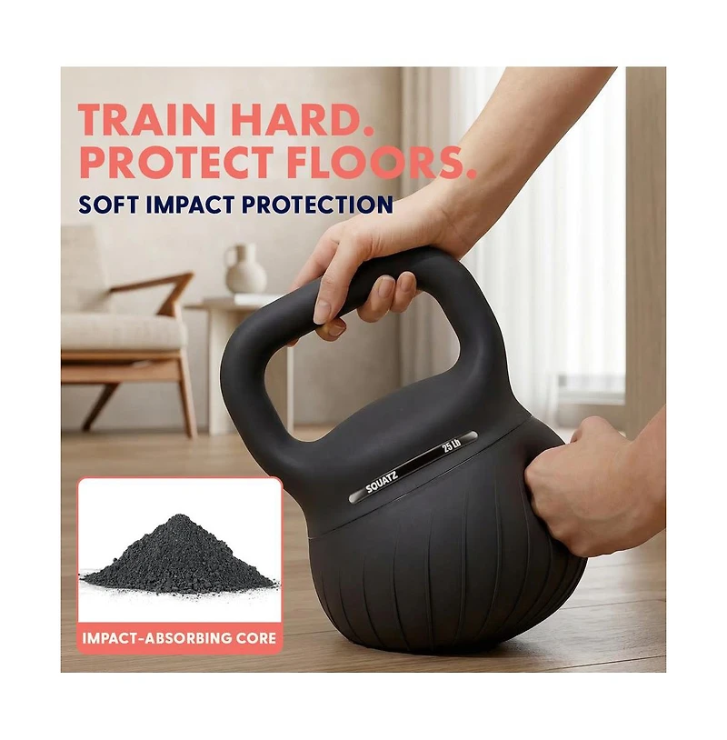 Squatz Soft Drop Kettlebell Set, 15/20/25 lb Cushioned Weights with Wide Grip Handles for Home Gym Workouts