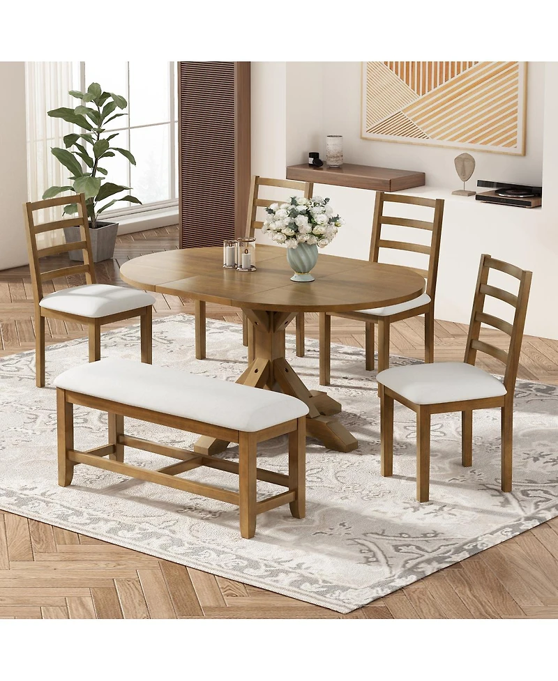Streamdale Furniture Farmhouse 6piece Extendable Dining Set with Bench and 4 Chairs